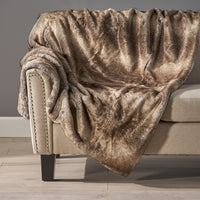 HKM-572819 Cozy Faux Fur Throw Blanket - 50" x 60", Brown, Soft and Warm