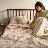 HKM-572819 Knitted Pure Cotton Summer Quilt - Available in Various Sizes and Striped Designs