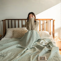 HKM-572819 Knitted Pure Cotton Summer Quilt - Available in Various Sizes and Striped Designs