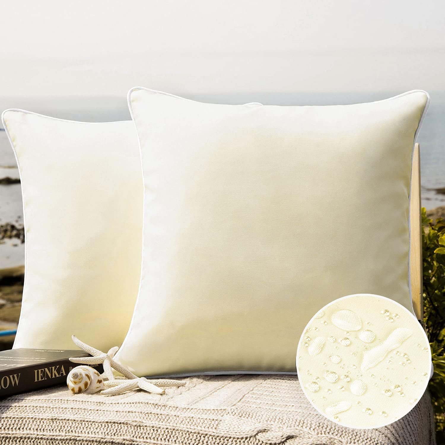 HKM-572947 Outdoor Waterproof Decorative Pillow Cover for Patio and Tent - Square Cushion Case