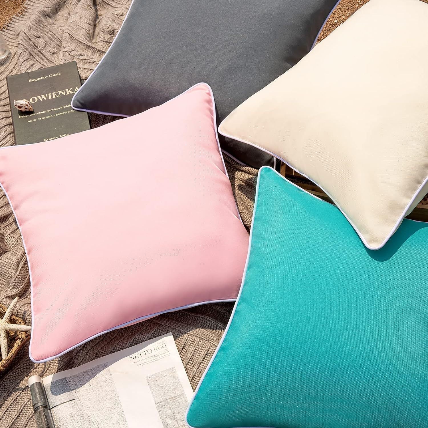 HKM-572947 Outdoor Waterproof Decorative Pillow Cover for Patio and Tent - Square Cushion Case