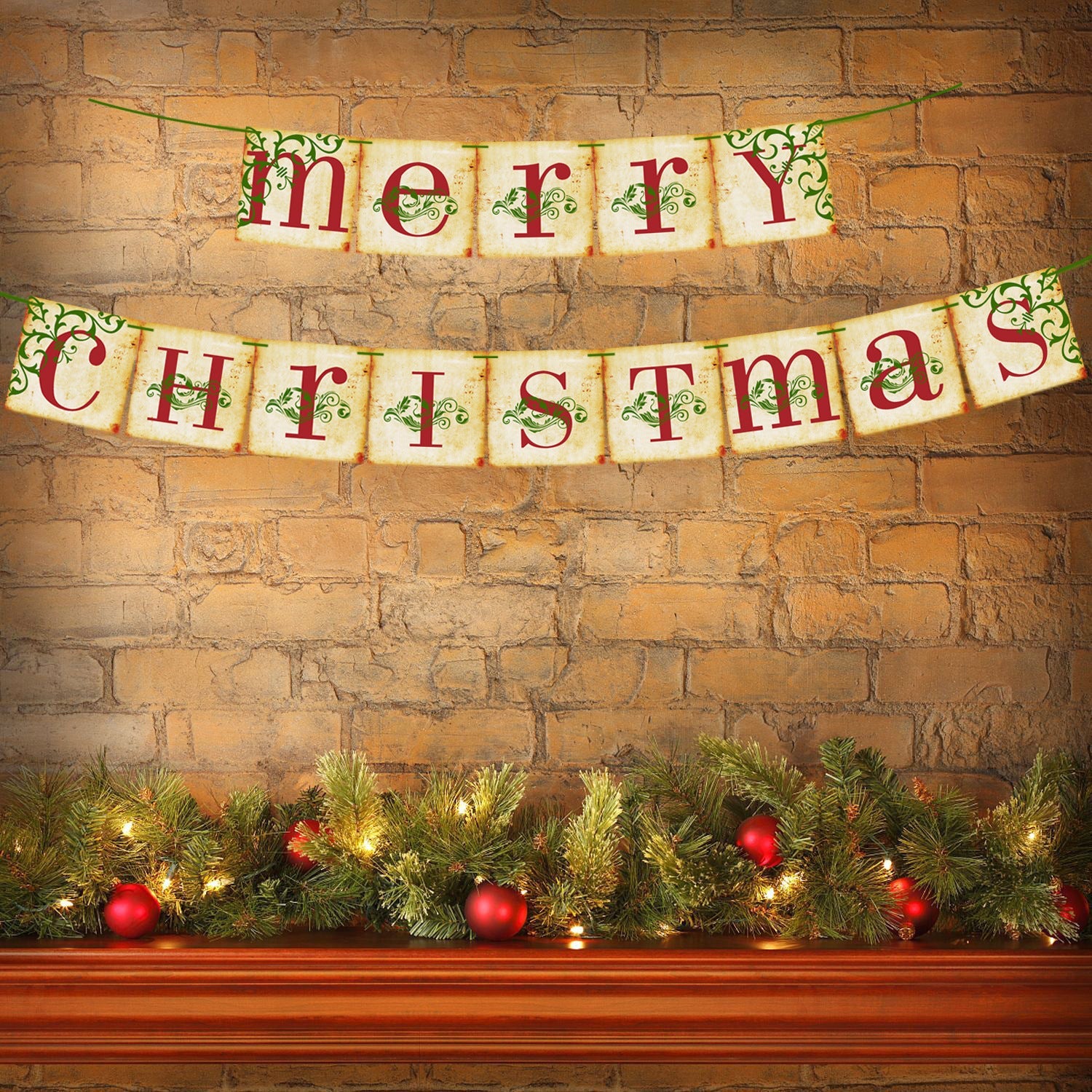 HKM-572947 Retro Christmas Hanging Flag Banner for Holiday Party Decoration, 14.5cm x 14.5cm, Includes Safety Needle and Rope