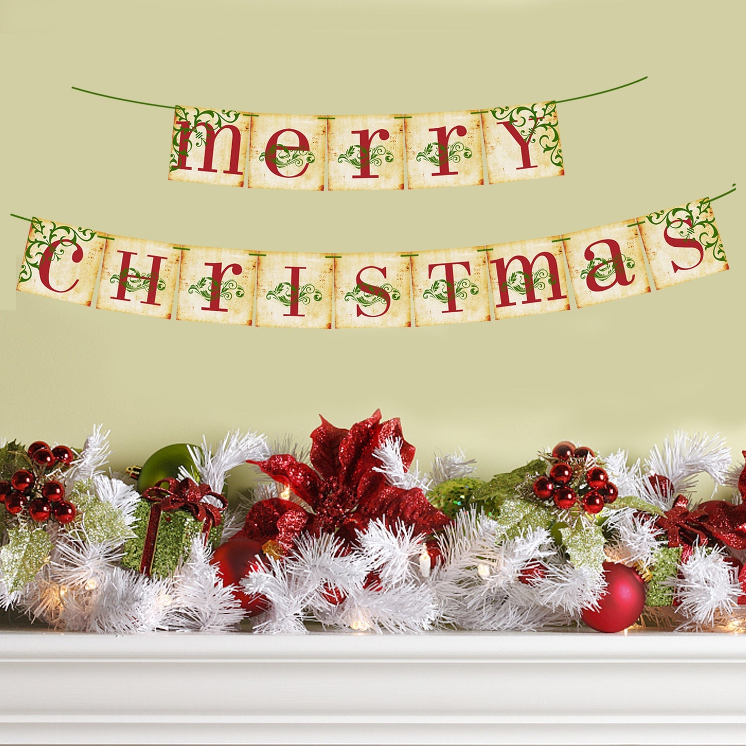 HKM-572947 Retro Christmas Hanging Flag Banner for Holiday Party Decoration, 14.5cm x 14.5cm, Includes Safety Needle and Rope