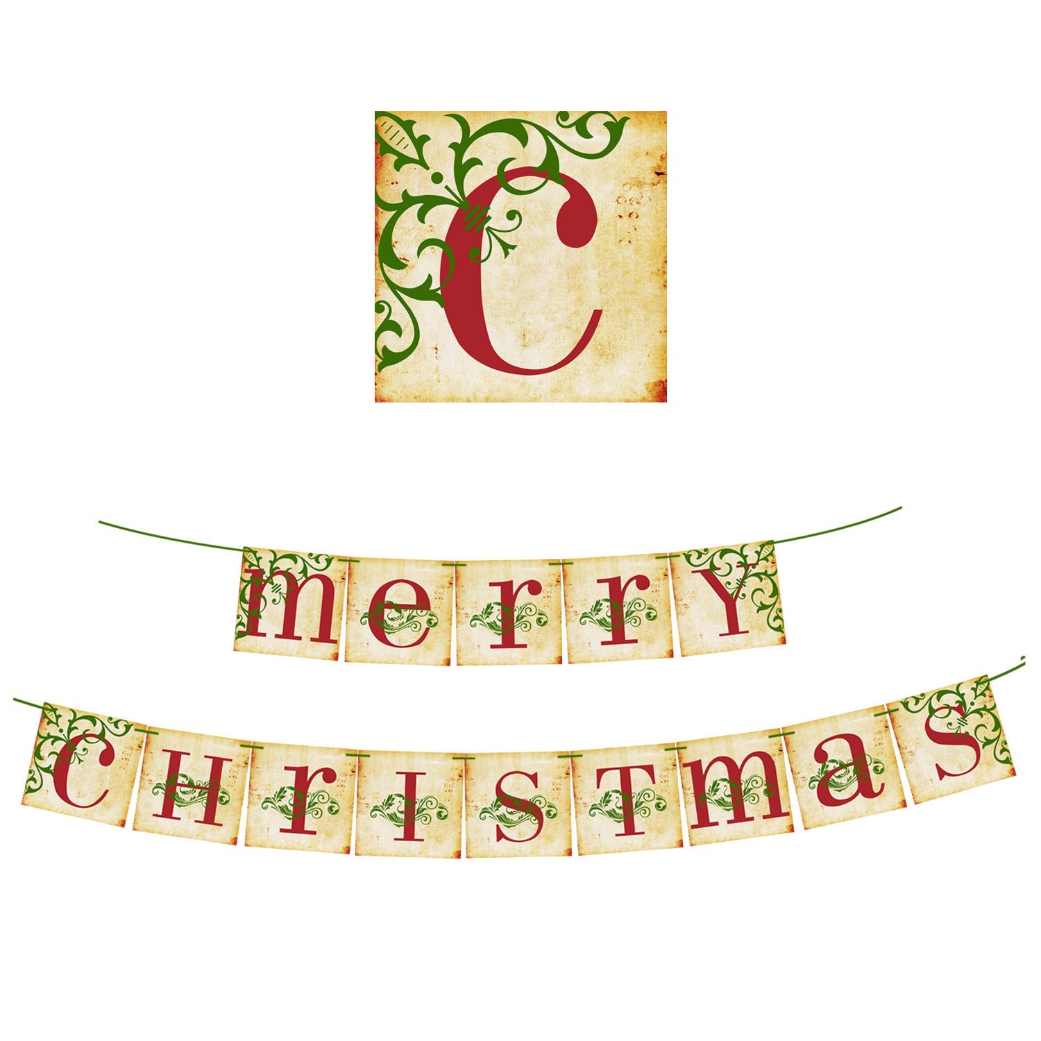 HKM-572947 Retro Christmas Hanging Flag Banner for Holiday Party Decoration, 14.5cm x 14.5cm, Includes Safety Needle and Rope
