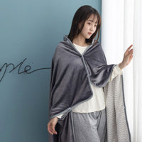 HKM-573139 Cozy Office Nap Wearable Blanket Hoodie - Plush Coral Fleece Shawl with Sleeves for Home and Sofa Use
