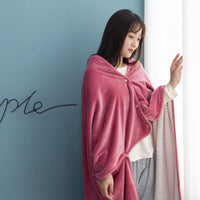 HKM-573139 Cozy Office Nap Wearable Blanket Hoodie - Plush Coral Fleece Shawl with Sleeves for Home and Sofa Use