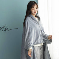 HKM-573139 Cozy Office Nap Wearable Blanket Hoodie - Plush Coral Fleece Shawl with Sleeves for Home and Sofa Use