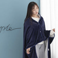 HKM-573139 Cozy Office Nap Wearable Blanket Hoodie - Plush Coral Fleece Shawl with Sleeves for Home and Sofa Use