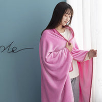 HKM-573139 Cozy Office Nap Wearable Blanket Hoodie - Plush Coral Fleece Shawl with Sleeves for Home and Sofa Use