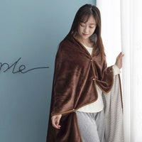 HKM-573139 Cozy Office Nap Wearable Blanket Hoodie - Plush Coral Fleece Shawl with Sleeves for Home and Sofa Use