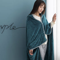 HKM-573139 Cozy Office Nap Wearable Blanket Hoodie - Plush Coral Fleece Shawl with Sleeves for Home and Sofa Use