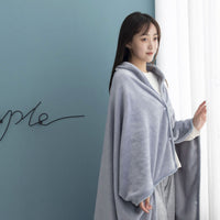 HKM-573139 Cozy Office Nap Wearable Blanket Hoodie - Plush Coral Fleece Shawl with Sleeves for Home and Sofa Use