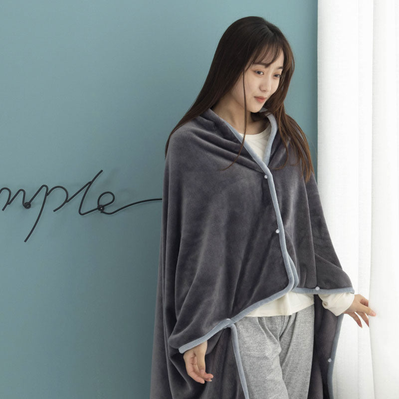 HKM-573139 Cozy Office Nap Wearable Blanket Hoodie - Plush Coral Fleece Shawl with Sleeves for Home and Sofa Use