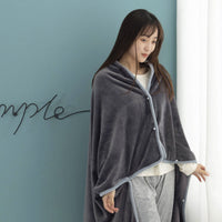 HKM-573139 Cozy Office Nap Wearable Blanket Hoodie - Plush Coral Fleece Shawl with Sleeves for Home and Sofa Use