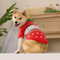 HKM-573395 Cozy Red Wool Sweater with Snow Elk Design for Cats and Dogs