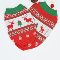 HKM-573395 Cozy Red Wool Sweater with Snow Elk Design for Cats and Dogs