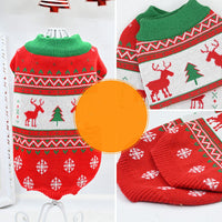 HKM-573395 Cozy Red Wool Sweater with Snow Elk Design for Cats and Dogs