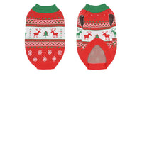 HKM-573395 Cozy Red Wool Sweater with Snow Elk Design for Cats and Dogs