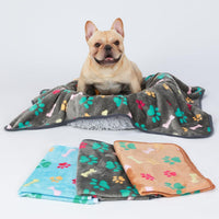 HKM-573459 Flannel Coral Fleece Pet Blanket in Large Dog's Paw Print - Multiple Sizes Available