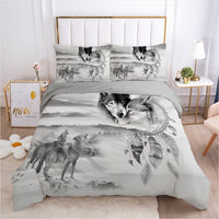 HKM-573587 3D Digital Bedding Set in White - Polyester Fiber, Suitable for Beds 1.0m to 2.8m