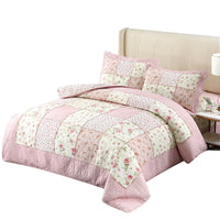 HKM-573651 European Pastoral Three-Piece Bedspread Set in Green Cotton with Plant and Flower Design