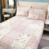 HKM-573651 European Pastoral Three-Piece Bedspread Set in Green Cotton with Plant and Flower Design