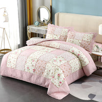HKM-573651 European Pastoral Three-Piece Bedspread Set in Green Cotton with Plant and Flower Design