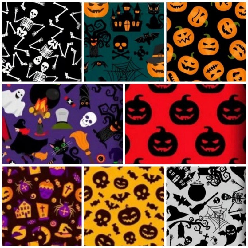 HKM-573651 Ghost Pumpkin Skull Digital Printed Fabric for Autumn and Winter DIY Projects