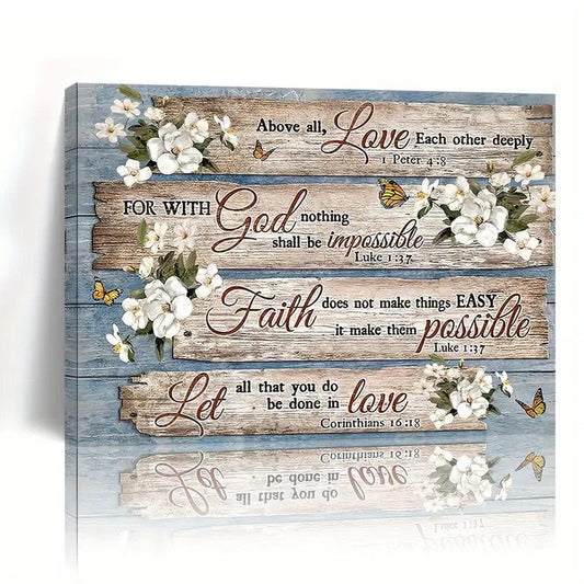 HKM-573907 Inspirational Christian Bible Verses Wood Frame Canvas Art for Home Decor