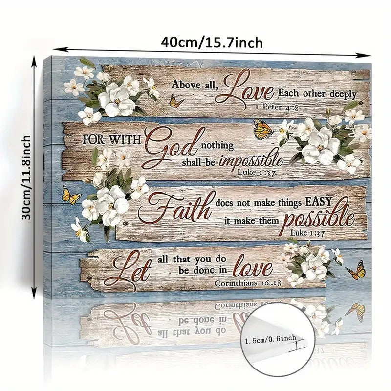 HKM-573907 Inspirational Christian Bible Verses Wood Frame Canvas Art for Home Decor