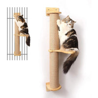 HKM-573971 Wooden Cat Climbing Frame with Flax Cordage for Wall-Mounted Jumping Platform