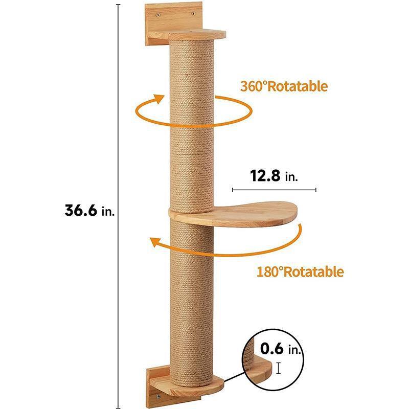 HKM-573971 Wooden Cat Climbing Frame with Flax Cordage for Wall-Mounted Jumping Platform
