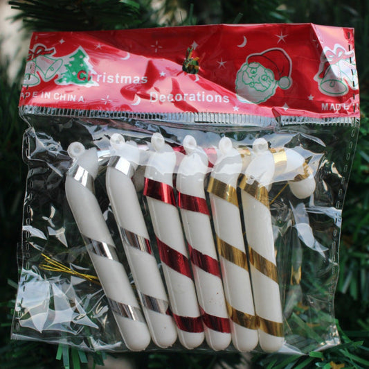 HKM-574099 Tri-Color Christmas Small Canes for Tree Decoration - Multicolor PVC Pendants (Pack of 6)