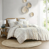 HKM-574291 Aztec Print Cotton Duvet Cover Set for King/Cal King with Tufted Chenille & 2 Matching Shams