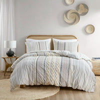 HKM-574291 Aztec Print Cotton Duvet Cover Set for King/Cal King with Tufted Chenille & 2 Matching Shams