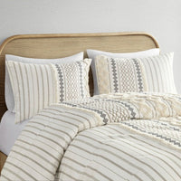 HKM-574291 Aztec Print Cotton Duvet Cover Set for King/Cal King with Tufted Chenille & 2 Matching Shams