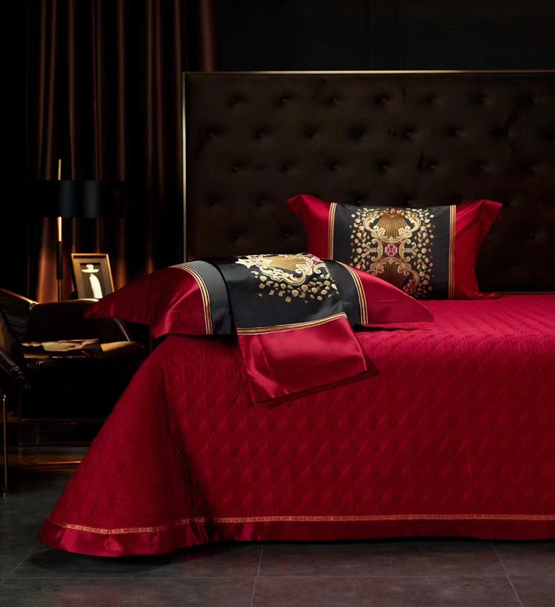 HKM-574291 Silk Cotton Embroidery Four-Piece Bedding Set with Duvet Cover and Pillowcases