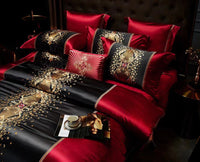 HKM-574291 Silk Cotton Embroidery Four-Piece Bedding Set with Duvet Cover and Pillowcases