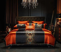 HKM-574291 Silk Cotton Embroidery Four-Piece Bedding Set with Duvet Cover and Pillowcases