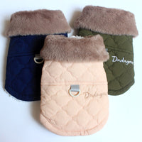 HKM-574291 Warm Cotton-Padded Vest for Cats and Puppies with Fur Collar - Multiple Colors Available