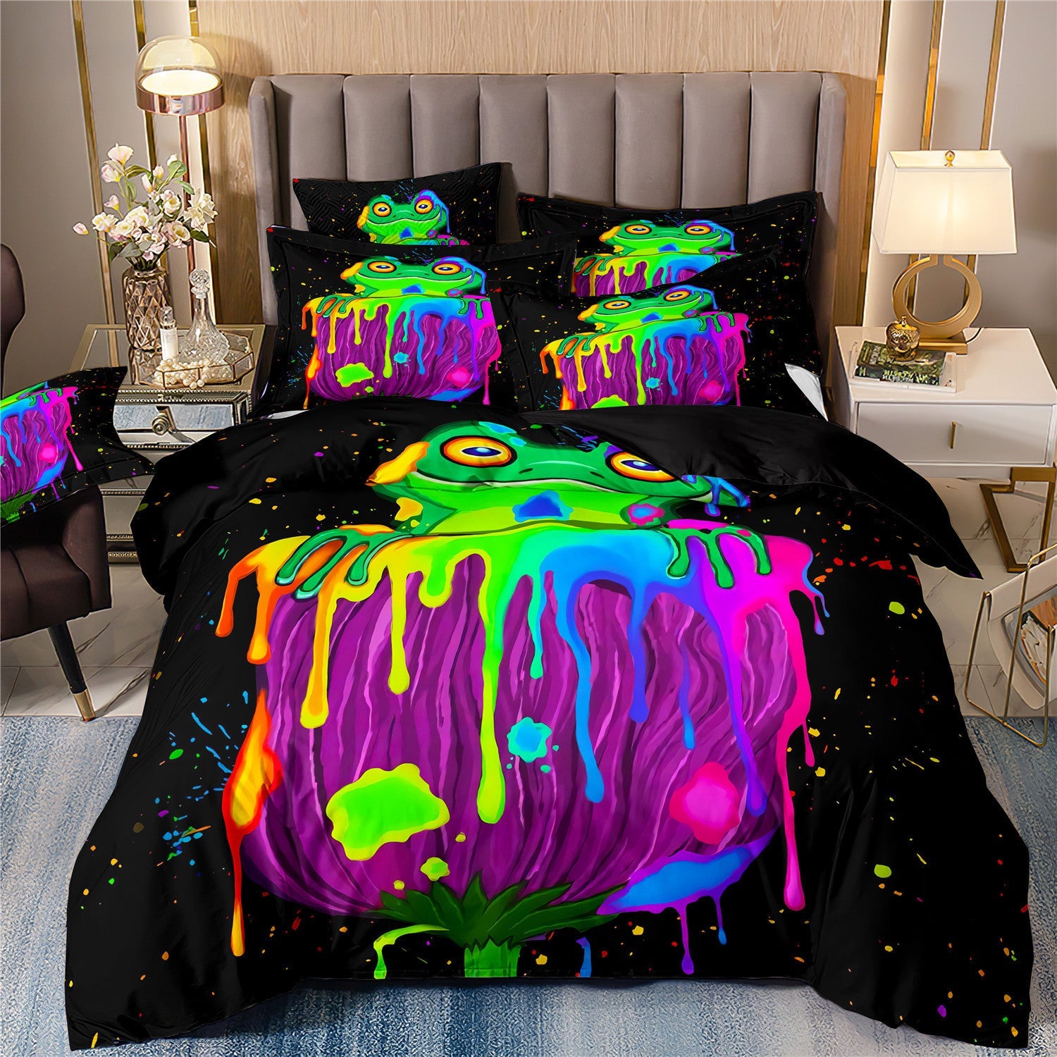 HKM-575123 Cartoon Frog and Salamander Three-Piece Kids Bedding Set, Available in Multiple Sizes