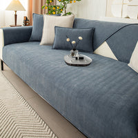 HKM-575187 Chenille Non-Slip Universal Sofa Cover with Plant and Flower Design in Herringbone Patterns
