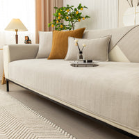 HKM-575187 Chenille Non-Slip Universal Sofa Cover with Plant and Flower Design in Herringbone Patterns