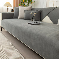 HKM-575187 Chenille Non-Slip Universal Sofa Cover with Plant and Flower Design in Herringbone Patterns