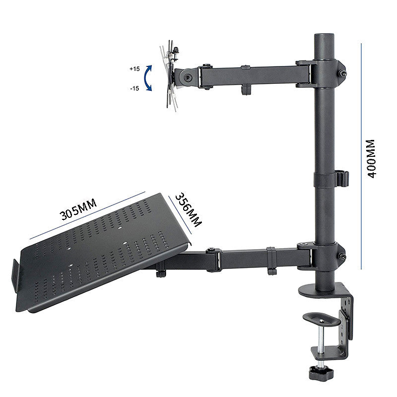 HKM-575187 Multi-function Metal Dual Screen Monitor Stand for Laptop and Keyboard, Black