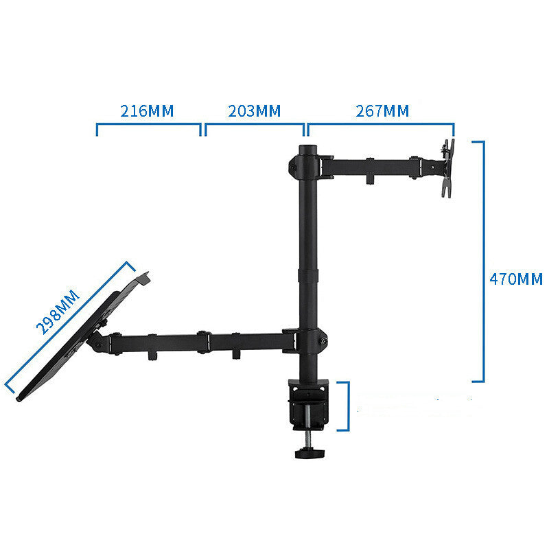 HKM-575187 Multi-function Metal Dual Screen Monitor Stand for Laptop and Keyboard, Black
