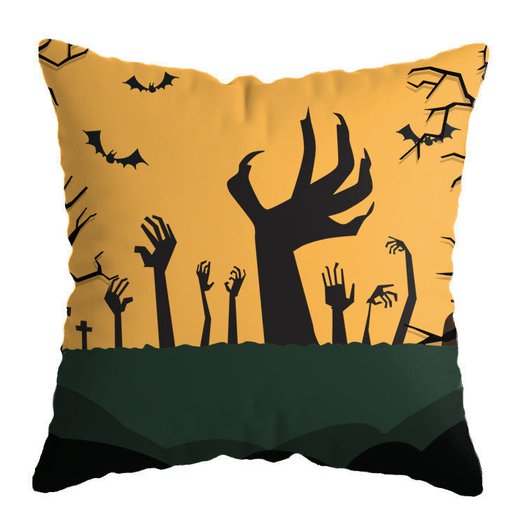 HKM-575251 Linen Skull Halloween Pillow Cover - 45x45cm Decorative Cushion Case