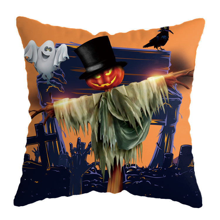 HKM-575251 Linen Skull Halloween Pillow Cover - 45x45cm Decorative Cushion Case