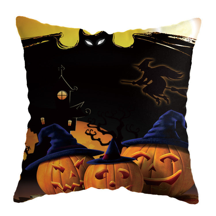 HKM-575251 Linen Skull Halloween Pillow Cover - 45x45cm Decorative Cushion Case