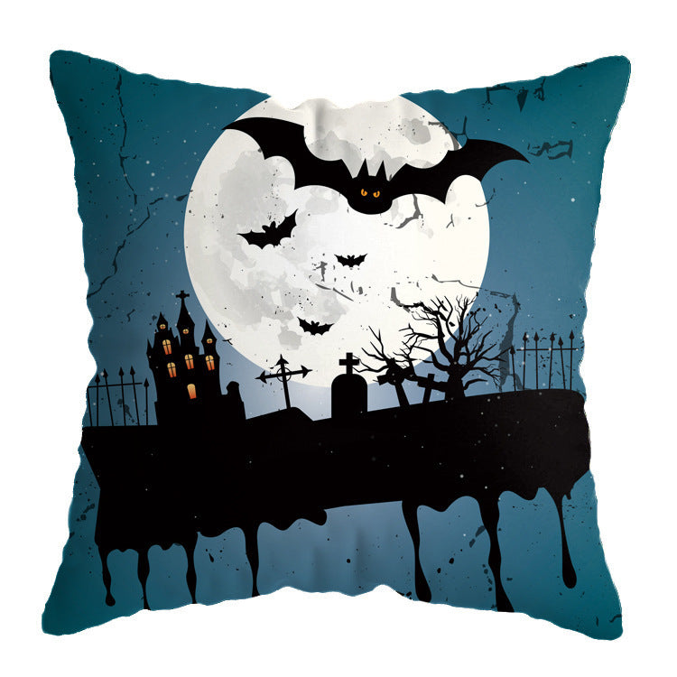 HKM-575251 Linen Skull Halloween Pillow Cover - 45x45cm Decorative Cushion Case